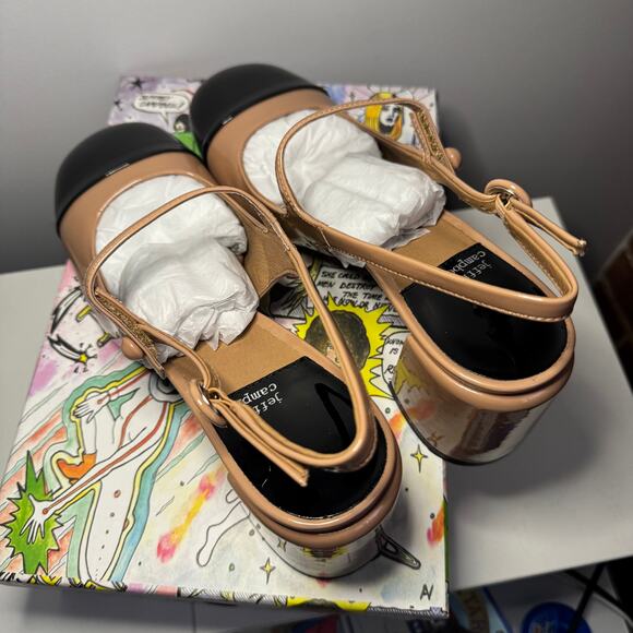 New Jeffrey Campbell Dollz Cap Toe Slingback Pumps Beige Black Buckle Sz 10 - Picture 4 of 8